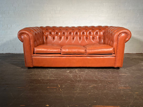 Vintage 3 Seat Chesterfield in smooth tan leather