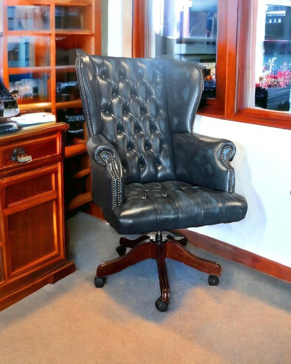 President's Chair in Antique Blue Leather