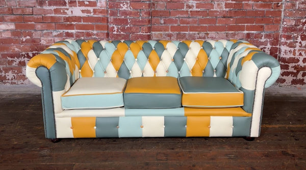 Classic Harlequin 3 Seater Sofa in high grade pastel leather