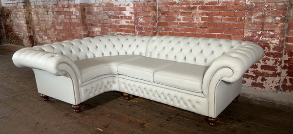 Ex Display Corner Suite in Premium Silver Grey Leather
