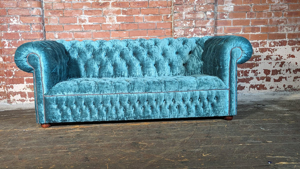 Edwardian 3 seater sofa in Turquoise Velvet