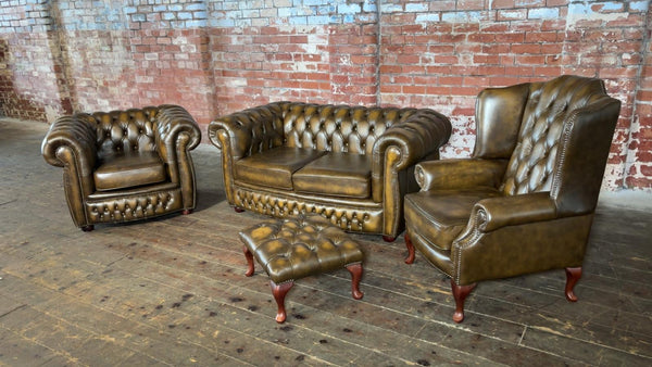 Ex-Display 4 Piece Suite In Antique Gold Leather