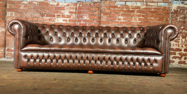 4 seater Edwardian sofa in Antique Brown Leather - Ex Display