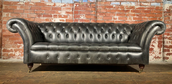 Vintage 3 seater Cliveden Sofa in Distressed Charcoal Leather