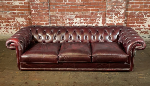 Classic 3 seater Chesterfield Sofa in Oxblood Leather