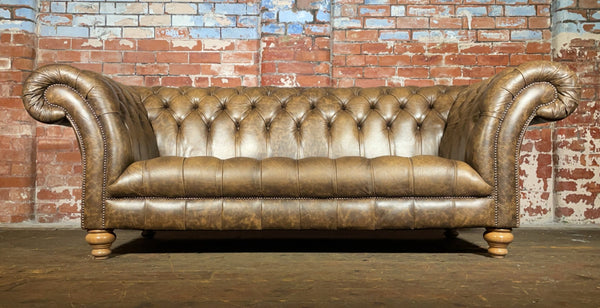 Stunning Vintage 3 seater Cliveden Sofa and Matching Ottoman in Hand Dyed Crackle Leather