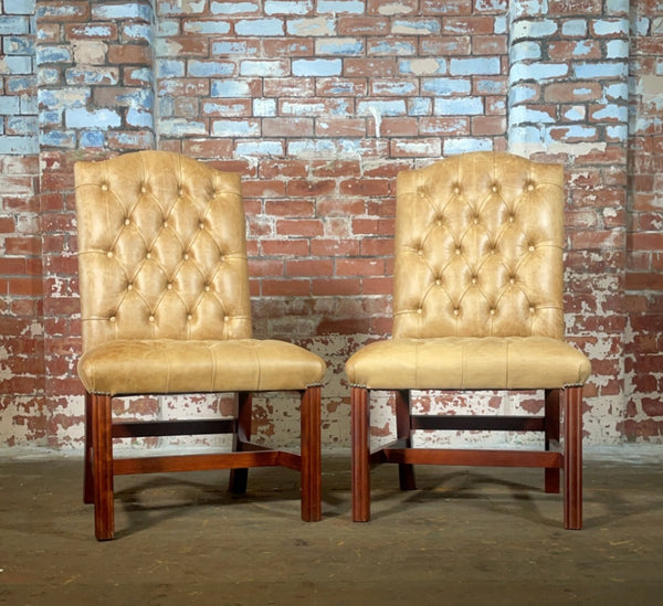 Pair of Gainsborough Dining Chairs in Hand Dyed Tan Leather