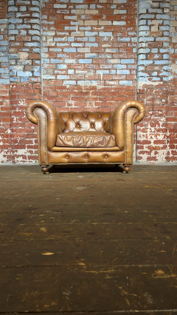 Chunky Vintage Lounge Chair in Hand Dyed Tan Leather