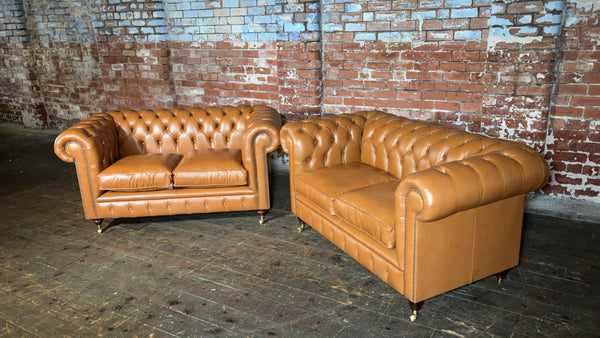 Stunning Pair of 2 seater Chelsea Sofas in Hand Dyed Leather