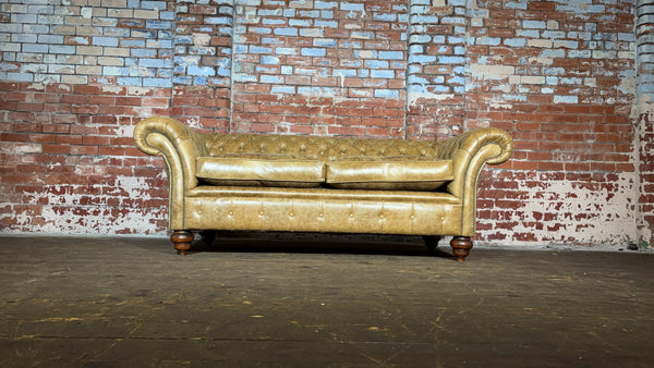 Elegant 3 seater London Sofa in Hand Dyed Olive Leather