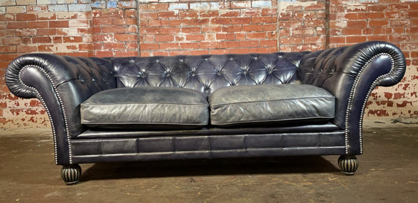 Vintage London Sofa in Premium Dark Blue Leather