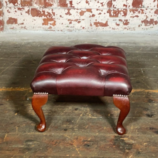 Queen Anne Footstool in Antique Red Leather