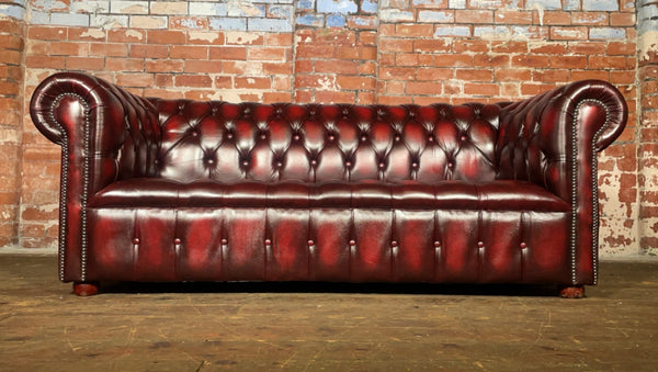 Edwardian 3 seater sofa in Antique Red Leather - ex-display