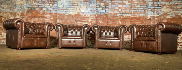 Set of 4 Edwardian Club chairs in Antique Brown leather