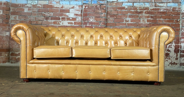 Classic Chesterfield Sofa In Premium Tan Leather