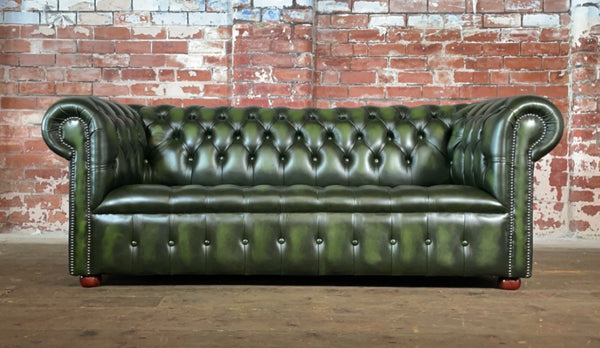 Edwardian 3 seater sofa in Antique Green Leather