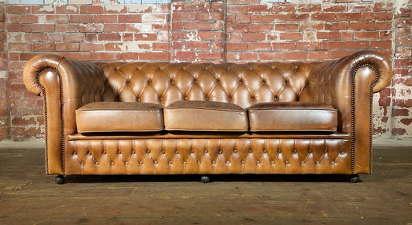 Vintage Classic 3 seat Chesterfield Sofa in Premium Tan Leather