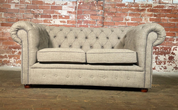 Light Brown wool fabric 2 seater Classic Chesterfield Sofa.