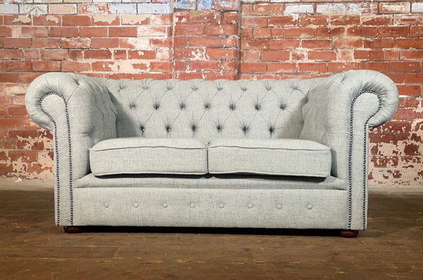 Grey wool fabric 2 seater Classic Chesterfield Sofa.