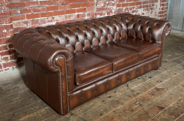Classic 3 Seater Chesterfield Sofa in Antique Brown Leather - Ex-display