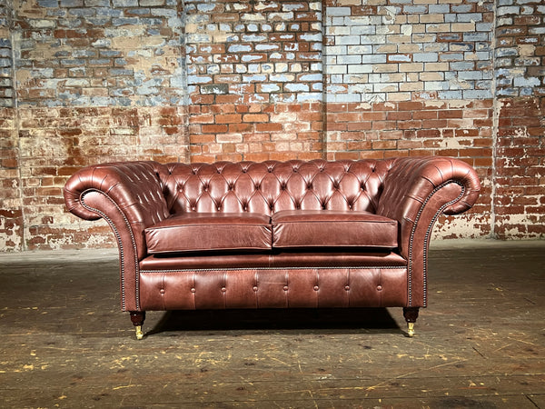 London 2 seat Chesterfield in premium tan leather