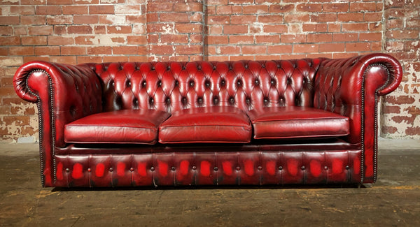 Vintage 3 seater sofa in Antique Red Leather