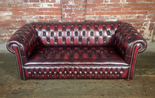 Edwardian 3 seater sofa in Antique Red Leather