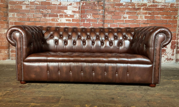 3 Seat Edwardian sofa antique brown leather