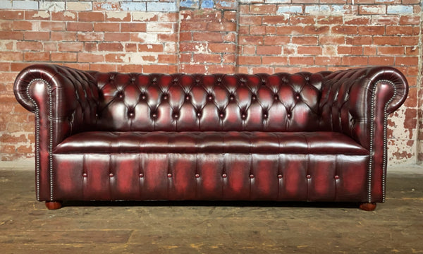 Edwardian 3 seater sofa in Antique Red Leather