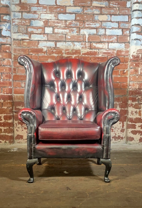 Classic Queen Anne Chair in Antique Red Leather